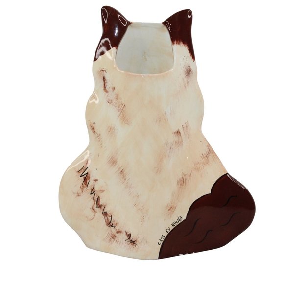 Himalayan Rag Doll Siamese 11.5" Cat Hand Painted Ceramic Vase By Nina Lyman - Picture 4 of 12